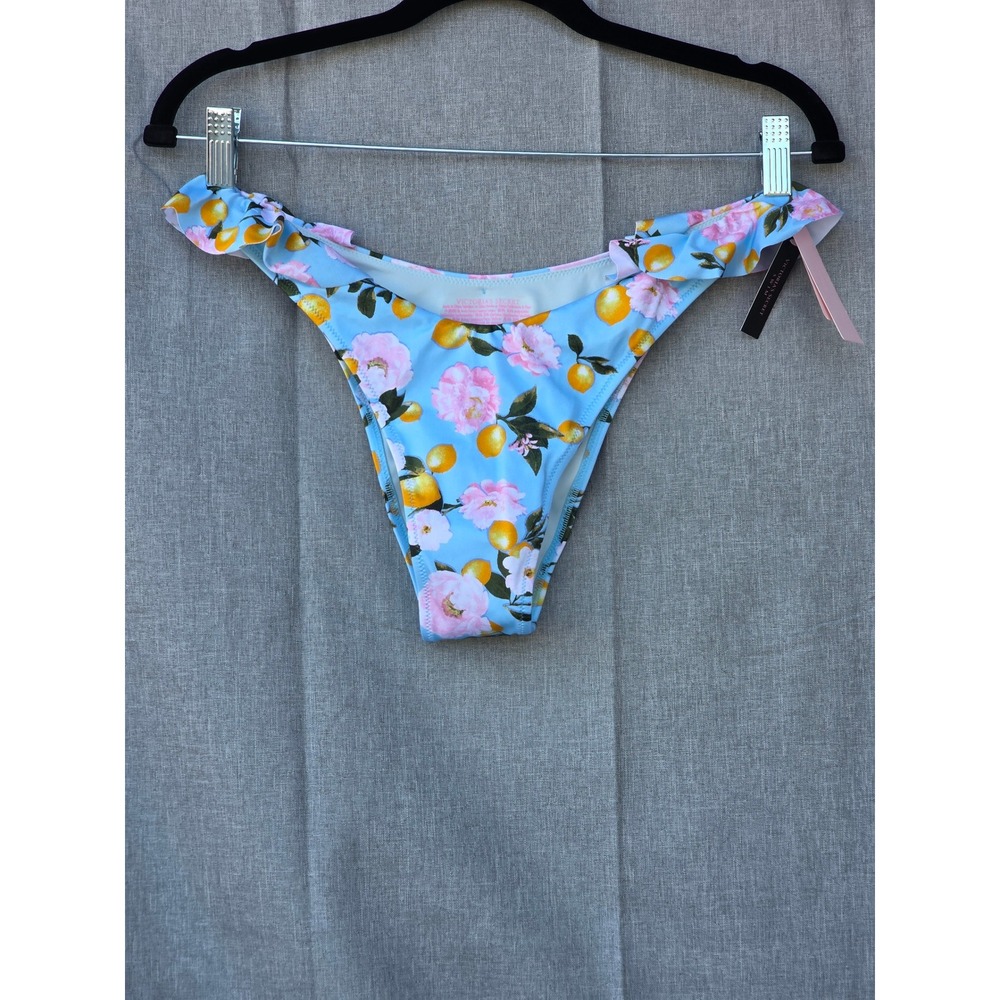 Victoria's Secret Lemon Floral Ruffle Bikini Bottom Blue Pink Yellow M 141274QFQ
